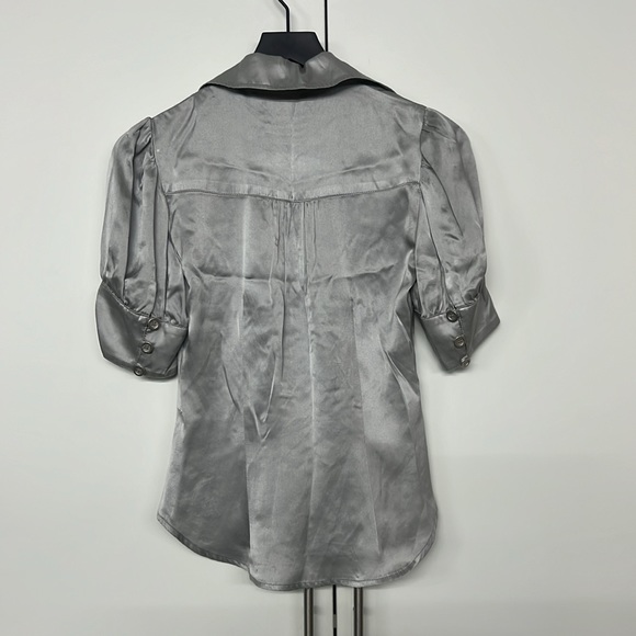Anthropologie Jak & Rae Silver silk blouse sz 0 - Picture 4 of 5